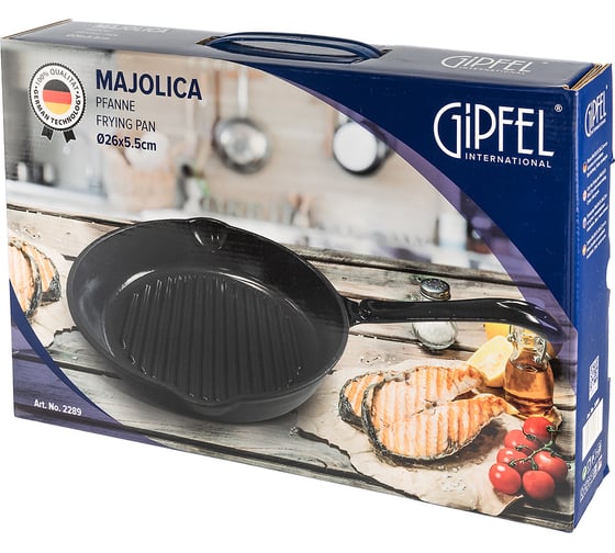 Сковорода GIPFEL MAJOLICA 26x5.5 см, из чугуна с эмалированным покрытием, темно-зеленый 2289
