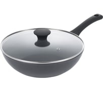 Сковорода-вок GIPFEL DENVER 28 см, со стеклянной крышкой, бакелитовой ручкой, с покрытием Soft-touch, с индукционным дном, кованый алюминий, 2.5 мм/3.5 мм, чёрный 51070