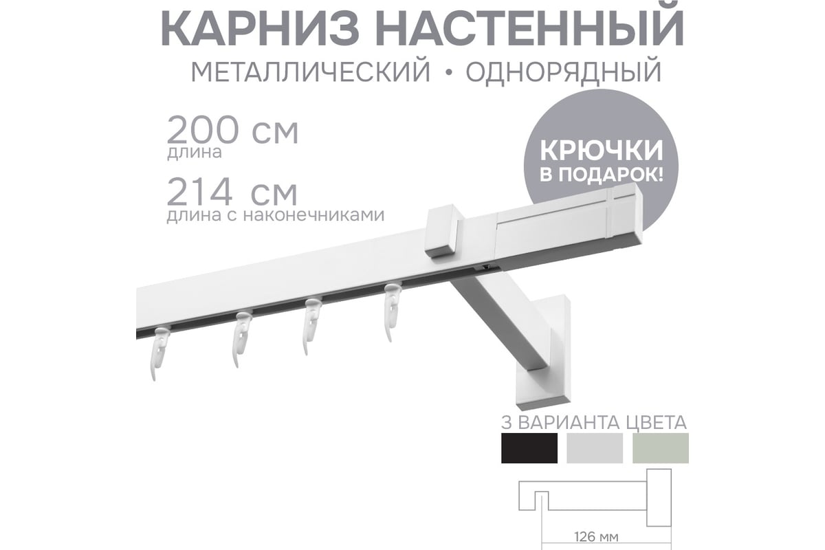 Карниз однорядный хай тек черный 200 лайн