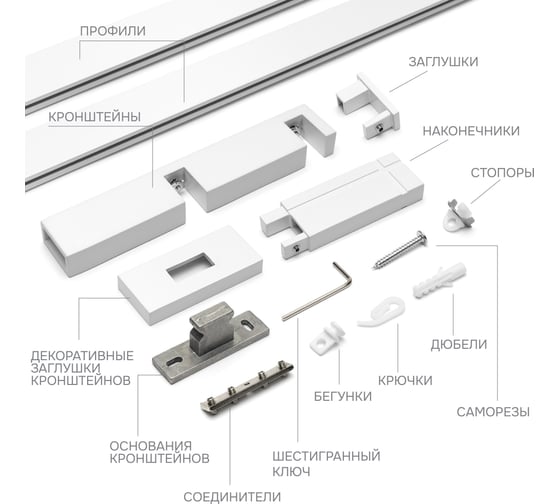 Карниз для штор двухрядный Хай Тек, Кросс, белый, 340 см арт. Эскар 4212340