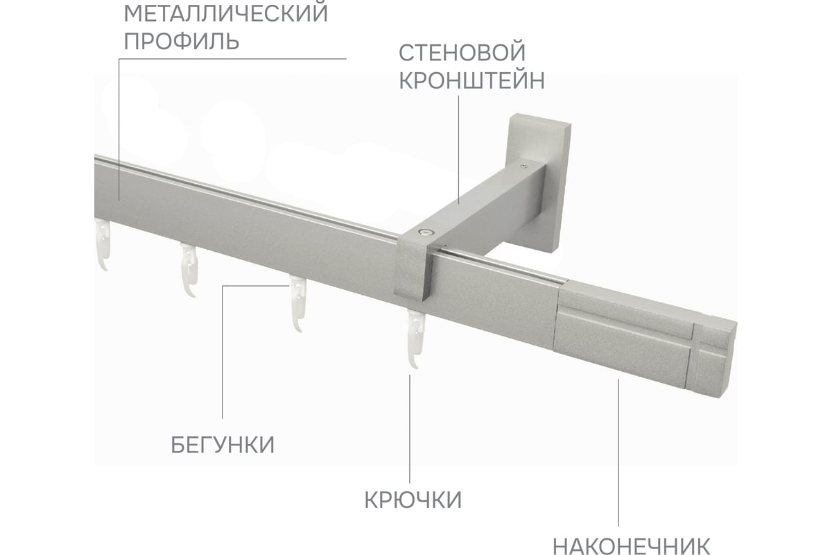 Карниз для штор однорядный Хай Тек, Кросс, сатин, 300 см арт. Эскар 4113300  - выгодная цена, отзывы, характеристики, фото - купить в Москве и РФ