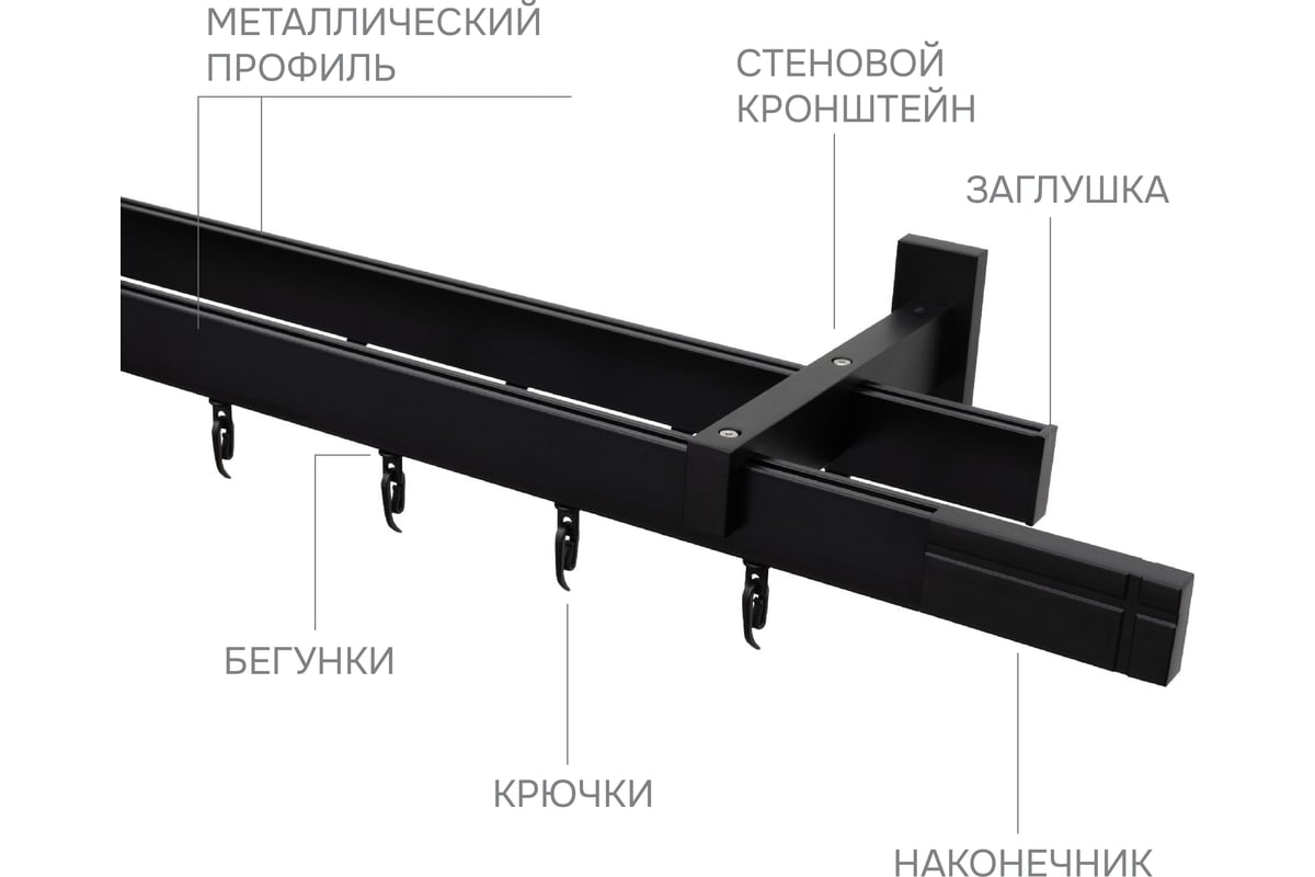 Карниз для штор двухрядный Хай Тек, Кросс, черный, 300 см арт. Эскар  4214300 - выгодная цена, отзывы, характеристики, фото - купить в Москве и РФ