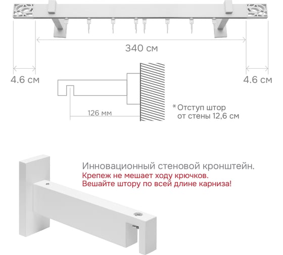 Карниз для штор однорядный Хай Тек, Твист, белый, 340 см арт. Эскар 4115340