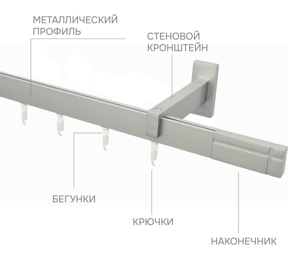 Карниз для штор однорядный Хай Тек, Кросс, сатин, 200 см арт. Эскар 4113200