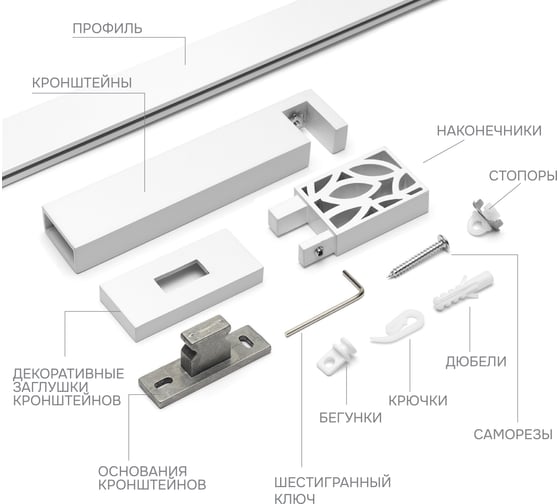 Карниз для штор однорядный Хай Тек, Твист, белый, 200 см арт. Эскар 4115200
