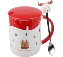 Кружка PERFECTO LINEA фарфор, с крышкой и ложкой, в коробке, 450 мл, ПРАЗДНИК РОЖДЕСТВО, 19-815220