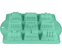 Форма для выпечки PERFECTO LINEA силиконовая, паровозики, 34x24x5 см, бирюзовая, 20-014922
