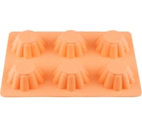 Форма для выпечки PERFECTO LINEA силиконовая, прямоугольная на 6 кексов, 25.5x18x3 см, персиковая, 20-107224