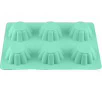 Форма для выпечки PERFECTO LINEA силиконовая, прямоугольная на 6 кексов, 25.5x18x3 см, бирюзовая, 20-107222