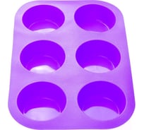Форма для выпечки PERFECTO LINEA силиконовая, прямоугольная на 6 кексов, 26x17.5x3 см, фиолетовая, 20-000411