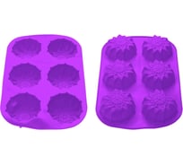 Форма для выпечки PERFECTO LINEA силиконовая, прямоугольная на 6 кексов, 27.5x18x3 см, фиолетовая, 20-000611