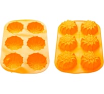 Форма для выпечки PERFECTO LINEA силиконовая, прямоугольная на 6 кексов, 27.5x18x3 см, оранжевая, 20-000614