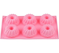 Форма для выпечки PERFECTO LINEA силиконовая, прямоугольная на 6 кексов, 28.5x17.5x4 см, розовая, 20-003727