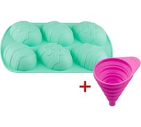 Форма для выпечки PERFECTO LINEA прямоугольная, на 6 кексов, 27x17x3.5 см, бирюзовая, + Воронка силиконовая, 11x7, 20-101322-1