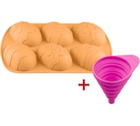 Форма для выпечки PERFECTO LINEA прямоугольная, на 6 кексов, 27x17x3.5 см, персиковая, + Воронка силиконовая, 11x7, 20-101324-1