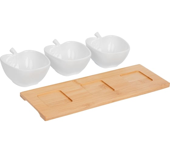 Трехсекционная менажница на бамбуковой подставке PERFECTO LINEA BAMBOO 38-321110