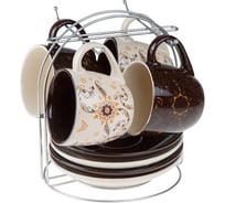 Набор чашек с блюдцами PERFECTO LINEA на металлической подставке, керамика,, 220 мл, Волшебство, 8 предметов 30-380703