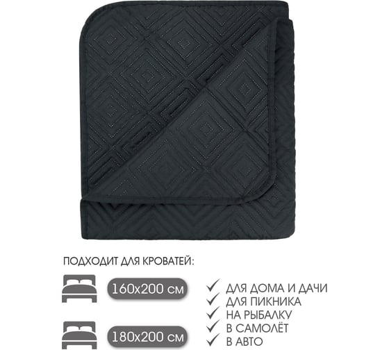 Покрывало ND Home ультрастеп, черный, полиэстер 180x200 см 311648