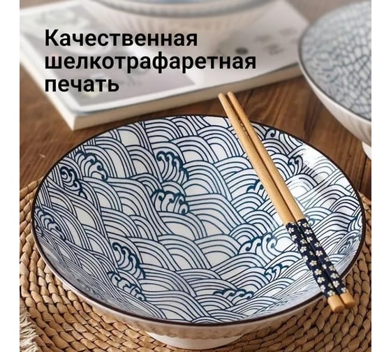 Набор тарелок Homium Japanese Collection, Очарование, глубокие, 4 шт, цвет белый/синий, диаметр 20 см 371594-5-8