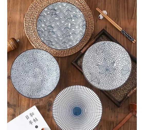 Набор тарелок Homium Japanese Collection, Очарование, глубокие, 4 шт, цвет белый/синий, диаметр 20 см 371594-1-4