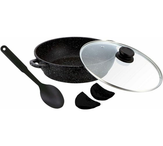 Сотейник Rainstahl RS\SH 5800-28 28 см, 2 цвета, стеклянная крышка, нейлоновая ложка, 2 прихватки (х8) 5800-28RS\SH