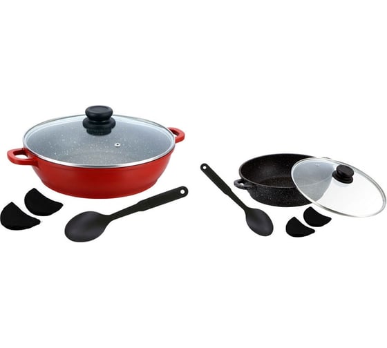 Сотейник Rainstahl RS\SH 5800-28 28 см, 2 цвета, стеклянная крышка, нейлоновая ложка, 2 прихватки (х8) 5800-28RS\SH