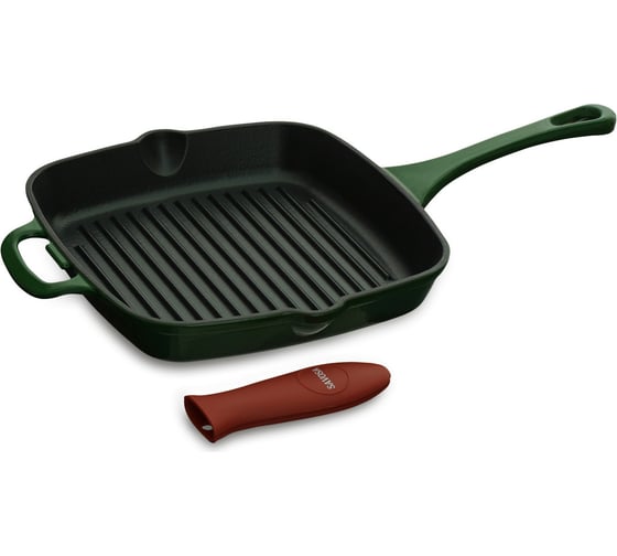 Чугунная сковорода гриль SAVOSA 26x26 см, YT-2626Green AB-YT-2626