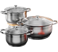 Набор кастрюль AQRA из нержавеющей стали 6 предметов с большой кастрюлей, для всех видов плит, с крышками PT1-6