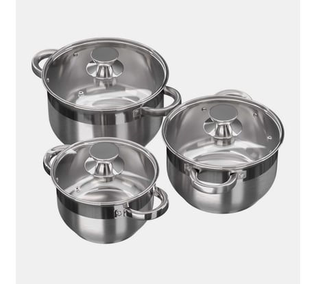 Набор кастрюль AQRA из нержавеющей стали - 6 предметов, для всех видов плит, с крышками PT1-1