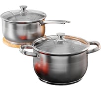 Набор кастрюль AQRA из нержавеющей стали из 4 предметов, для всех видов плит, с крышками PT1-7