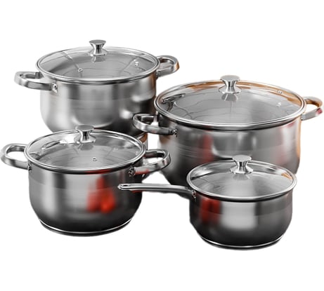 Набор кастрюль AQRA из нержавеющей стали 8 предметов с ковшиком, для всех видов плит, с крышками PT1-5