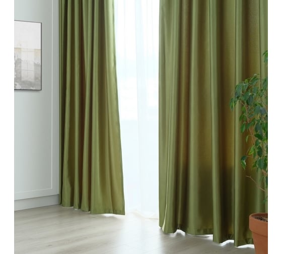 Портьерная штора Этель 135x250 см, фисташковый, глянцевая, краше, 100% полиэстер 1696644