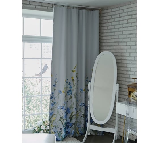 Портьерная штора Этель Акварель синий, 250x265 см, 210 г/м2, 100% полиэстер 4292665