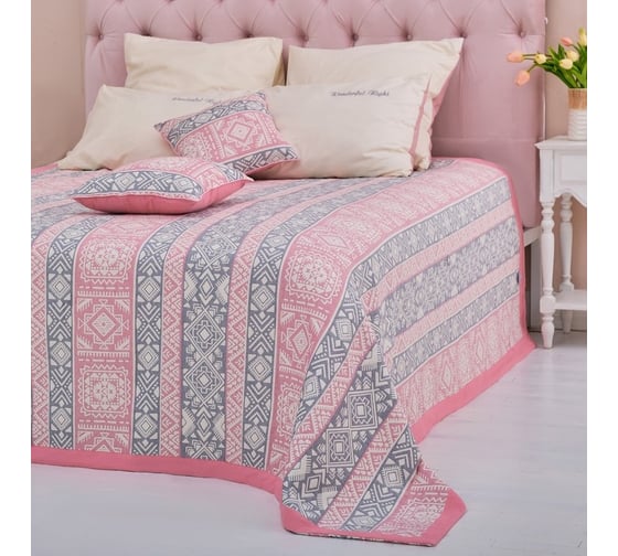 Хлопковое покрывало Этель Инди 180x240 см, серо-розовый, 100% хлопок, 300 г/м2 7548486