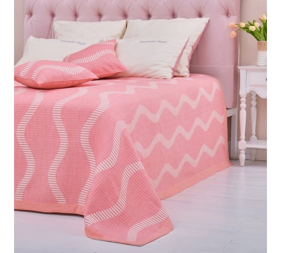 Хлопковое покрывало Этель Волны 200x240 см, розовый, 100% хлопок, 300 г/м2 7548531 1