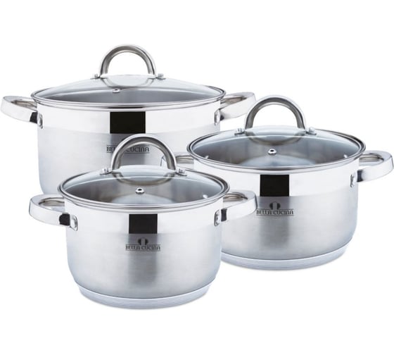 Набор посуды Bella Cucina 6 предметов, 3,9 л, 5,1 л, 6,6 л, нержавеющая сталь BC-2030 2030-BC 1