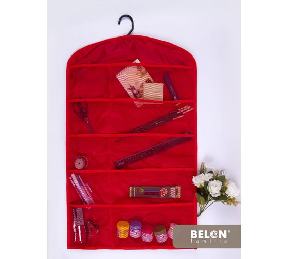 Органайзер подвесной Belon familia с карманами, сетка, цвет красный ОПК-1-КР