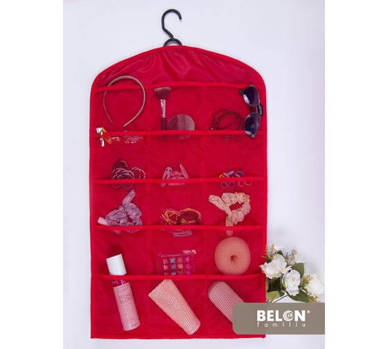 Органайзер подвесной Belon familia с карманами, сетка, цвет красный ОПК-1-КР