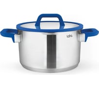 Кастрюля Lara нерж. САПФИР 16x9см 2л, индукц. дно, крышка стекло силикон, слив.3 6мм LR02-790