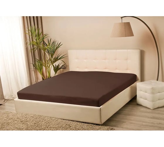 Простыня на резинке KUPU-KUPU VIOLETT 160x200x25 см, трикотажная, шоколад KPM-160/шоколад 1