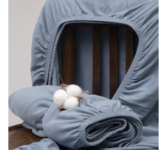 Простыня на резинке KUPU-KUPU VIOLETT 90x200x25 см, трикотажная, голубая ель KPM-90/голубая_ель