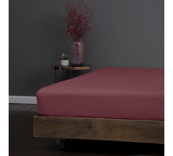 Простыня на резинке KUPU-KUPU VIOLETT 160x200x25 см, трикотажная, марсала KPM-160/марсала
