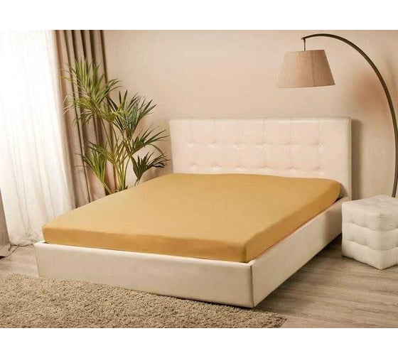 Простыня на резинке KUPU-KUPU VIOLETT 200x200x25 см, трикотажная, горчица KPM-200/горчица 1