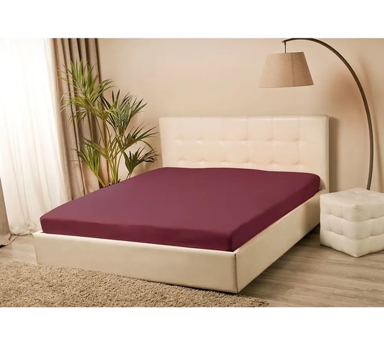 Простыня на резинке KUPU-KUPU VIOLETT 180x200x25 см, трикотажная, марсала KPM-180/марсала 1