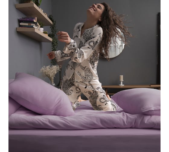 Простыня на резинке KUPU-KUPU VIOLETT 140x200x25, трикотажная, сиреневый KPV-140/сиреневый