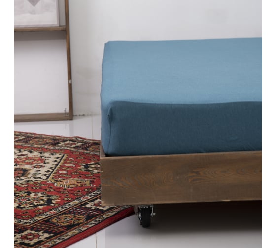 Простыня на резинке KUPU-KUPU VIOLETT 90x200x25, трикотажная, морская волна меланж KPM-90/мор.волн меланж