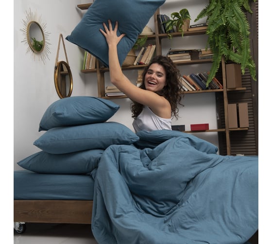 Простыня на резинке KUPU-KUPU VIOLETT 90x200x25, трикотажная, морская волна меланж KPM-90/мор.волн меланж