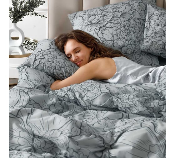 Комплект постельного белья Guten Morgen бязь, рис.1075, Twilight peonies, 1.5 спальный, с наволочкой 70x70 см D-1075-143-150-70