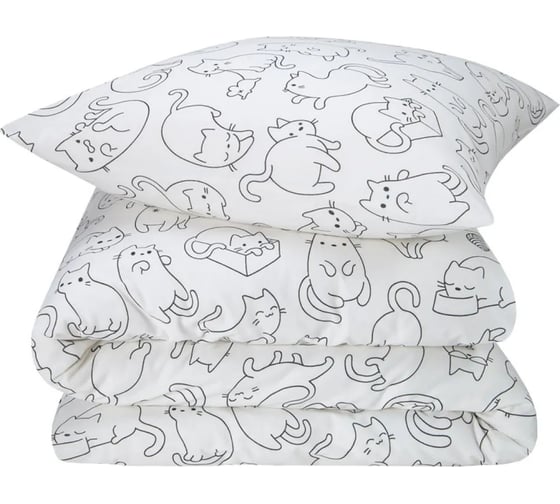 Комплект постельного белья Guten Morgen бязь, рис.1145, Cat party, 1.5 спальный, с наволочкой 70x70 см ПБ-1145-143-150-70