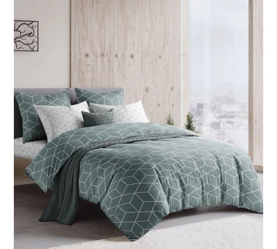 Комплект постельного белья Guten Morgen бязь, рис.850-1, Lounge Green, 2 спальный Макси, с наволочкой 70x70 см D-850-1-175-200-70